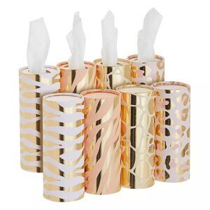 2x UNOPENED Cylinder/Round Boxes of Tissues - Pink/Gold/White Animal Prints